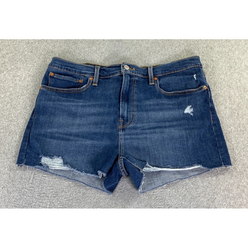 Levi's Women's Blue High Rise Shorts Cut Off Denim Distressed Size 33‎ (Meas 35)